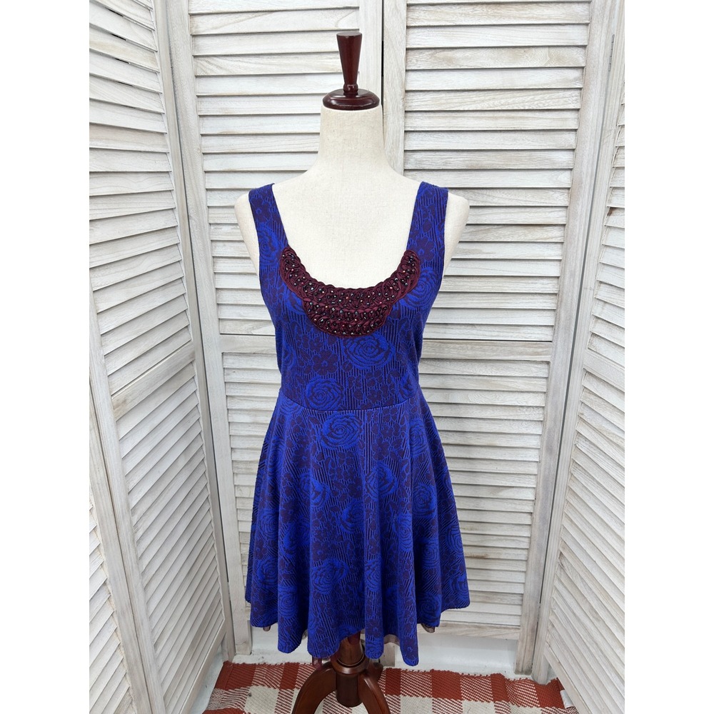Free People Fit & Flare Dress Small Purple Blue Floral Whimsygoth Boho Twee